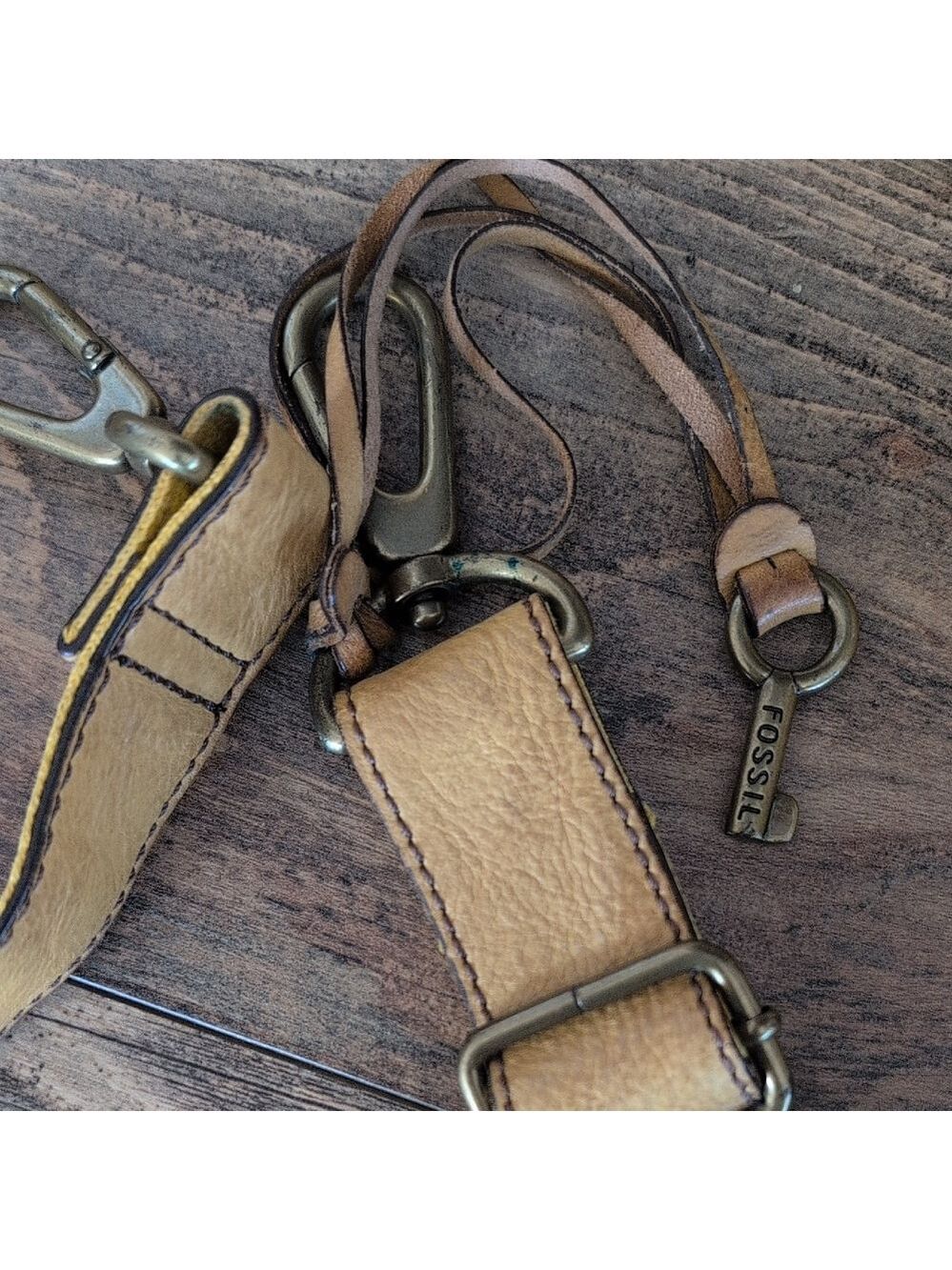 Fossil Yellow and Tan Leather Strap with Metal Clasps for Crossbody - Picture 2 of 7